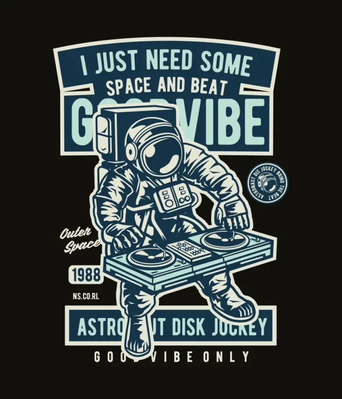 drukowana koszulka z długim rękawem Astronauta Disc Jockey