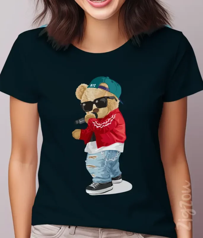 Śpiewający Stylowy Miś koszulka damska z nadrukiem t-shirt damski