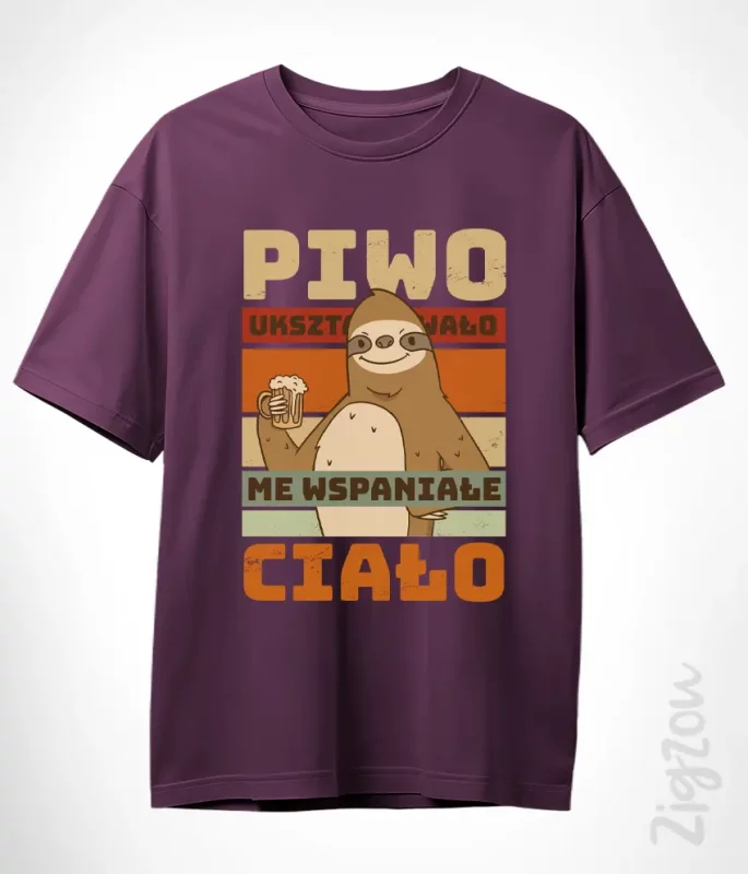 T-shirt oversize z nadrukiem - Piwo ukształtowało me wspaniałe ciało