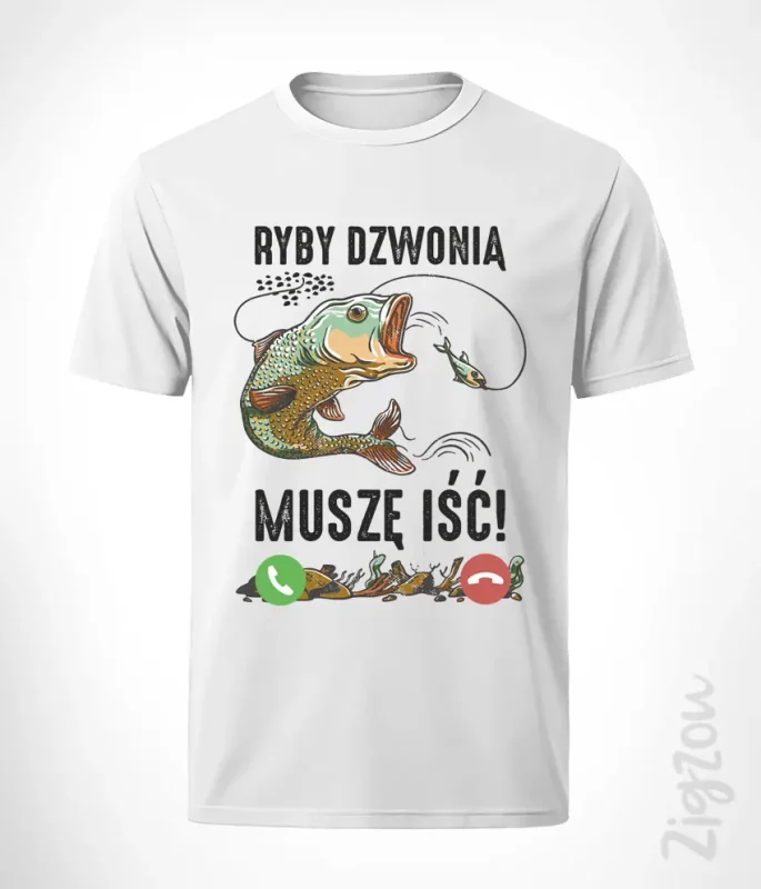 Koszulka męska z nadrukiem - Ryby dzwonią, muszę iść