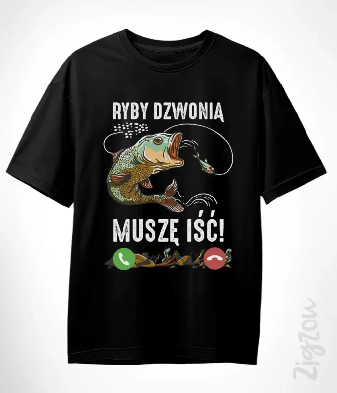 T-shirt oversize z nadrukiem - Ryby dzwonią, muszę iść