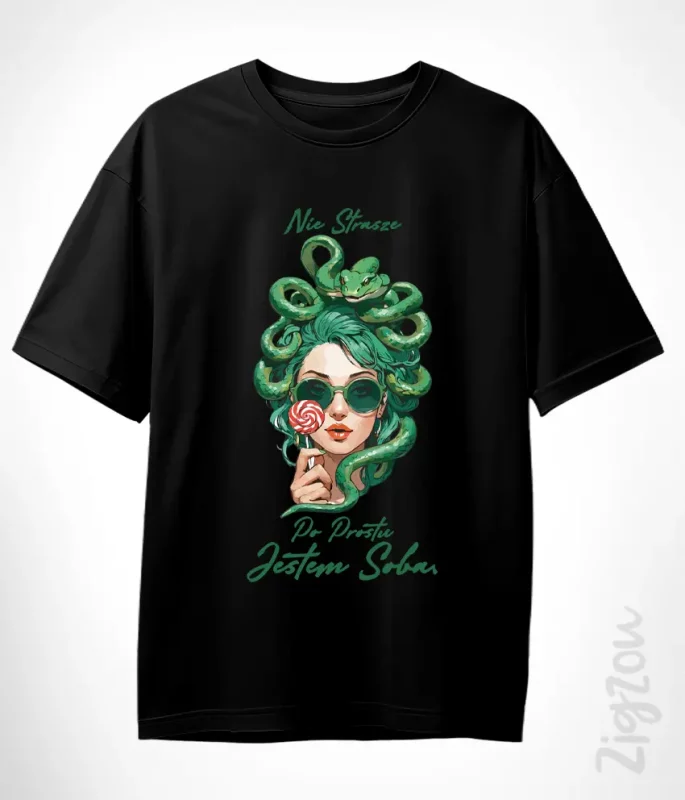 T-shirt oversize z nadrukiem - Nie straszę, po prostu jestem sobą