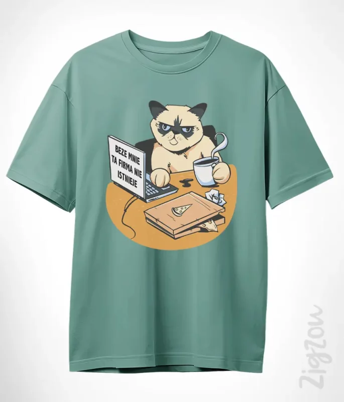 T-shirt oversize z nadrukiem - Nadruk na t-shirt - Beze mnie ta firma nie istnieje