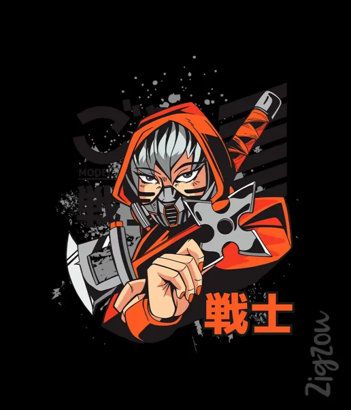 Nadruk na t-shirt - Dziewczyna ninja girl z anime
