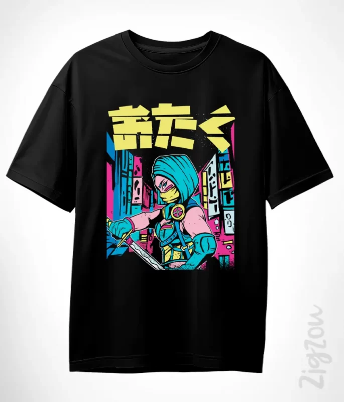 Otaku urban ninja cosplay anime manga t-shirt oversize z nadrukiem