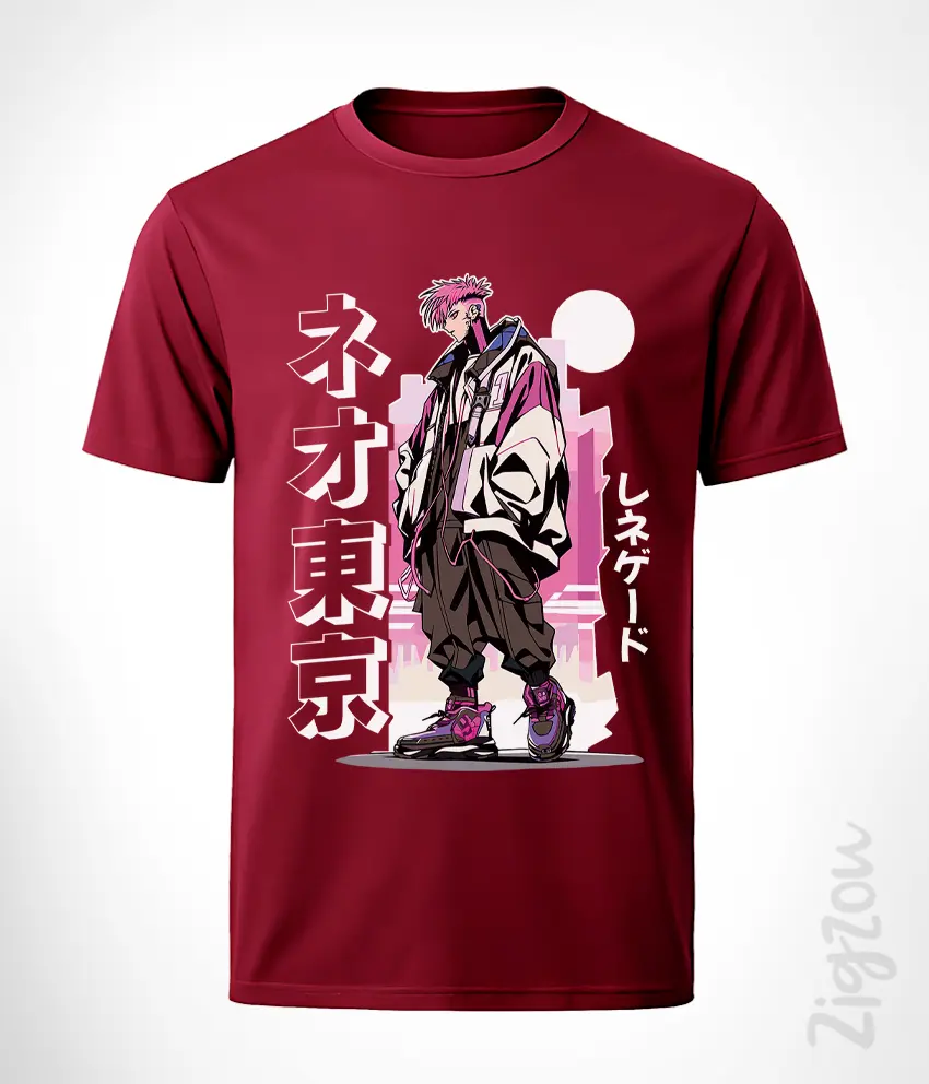 ANM-004-M bordo Pink Hair Man anime manga koszulka męska z nadrukiem