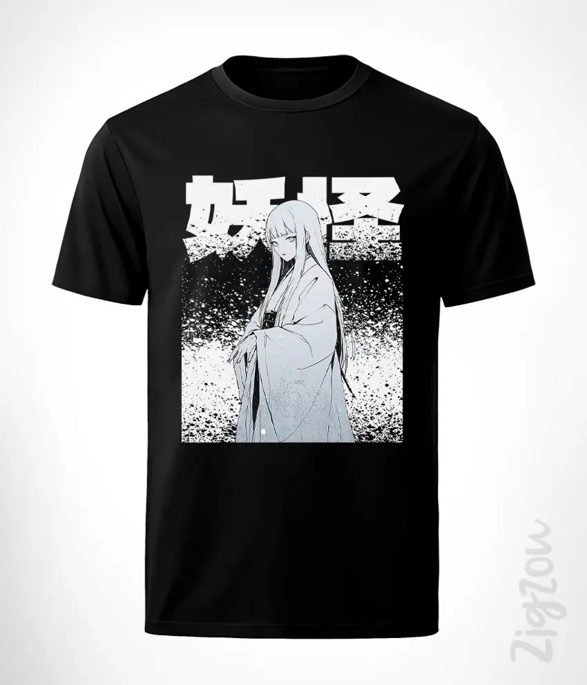 ANM-010-M czarny Yuki Onna japoński demon yokai - koszulka męska z nadrukiem