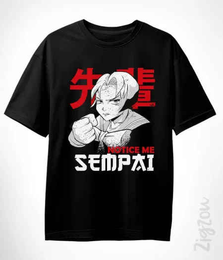 Notice me senpai - t-shirt oversize z nadrukiem w japońskim stylu anime manga