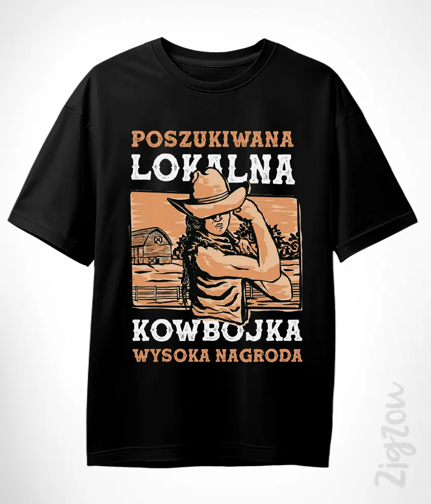 WOM-001-O czarny Koszulka oversize na Dzień Kobiet - Lokalna kowbojka