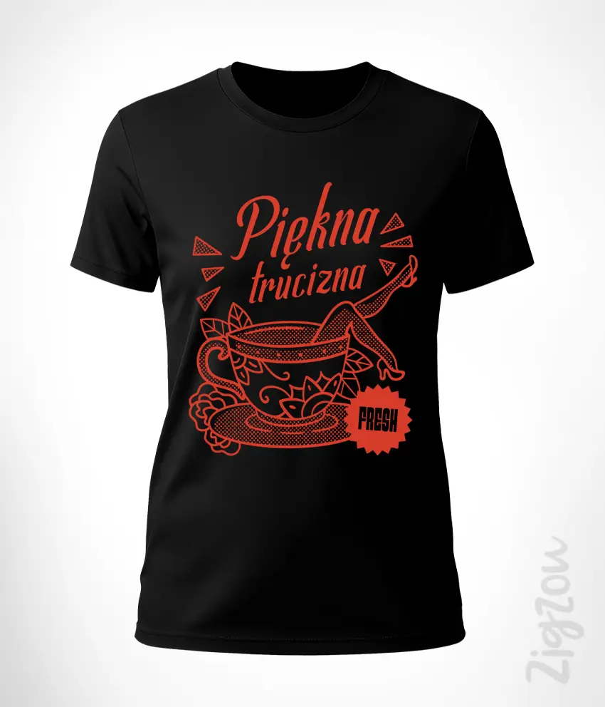 WOM-004-M czarny Koszulka damska z nadrukiem na Dzień Kobiet - Piękna trucizna