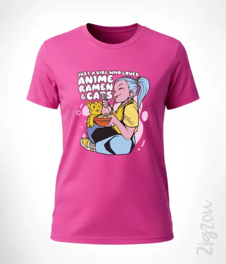 Just a girl who loves anime, ramen & cats - koszulka damska z dowolnym nadrukiem online