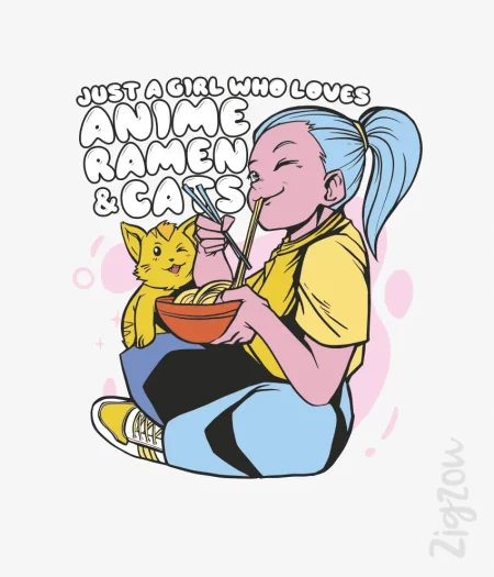 Just a girl who loves anime, ramen & cats - nadruk na t-shirt