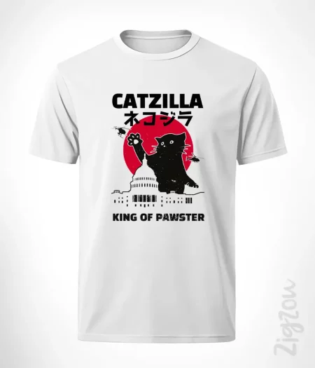 Catzilla king of pawster - koszulka męska z dowolnym nadrukiem online