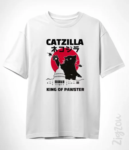 Catzilla king of pawster - koszulka oversize z dowolnym nadrukiem online