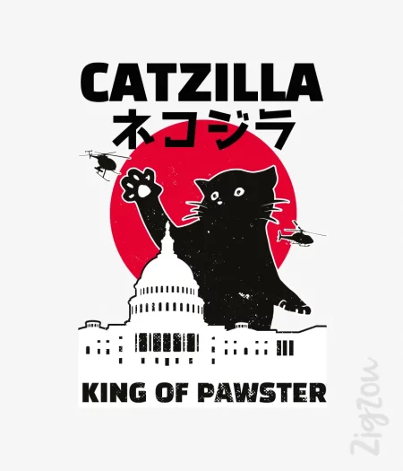Catzilla king of pawster - nadruk na t-shirt