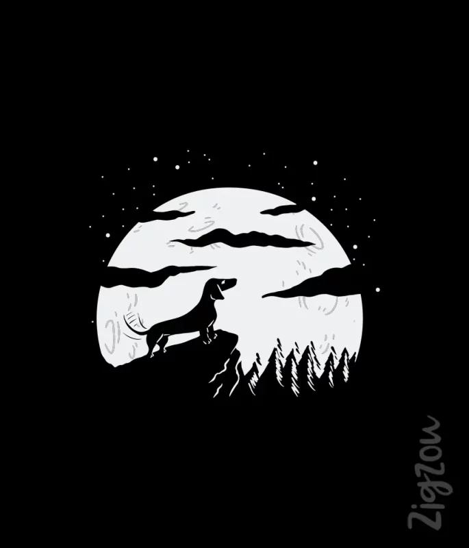 Jamnik z Księżycem - nadruk na t-shirt