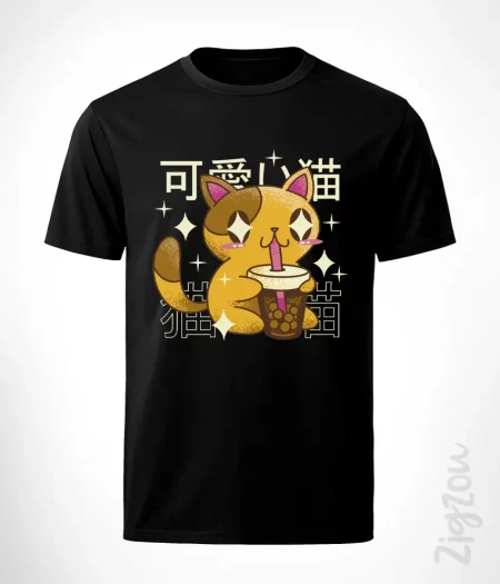 Kot pijący bubble tea - koszulka męska z dowolnym nadrukiem online