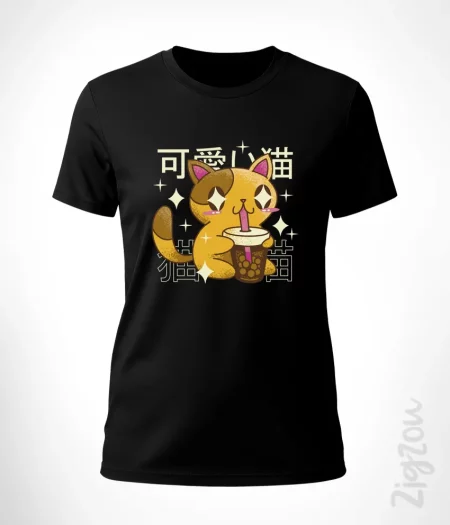 Kot pijący bubble tea - koszulka damska z dowolnym nadrukiem online
