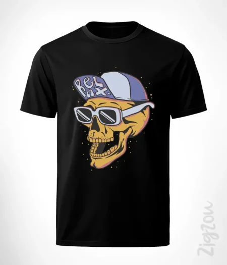 Stylowa czaszka w czapce z daszkiem - koszulka męska z dowolnym nadrukiem online