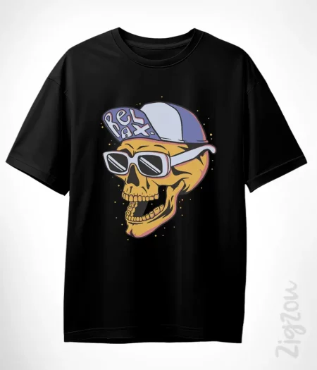 Stylowa czaszka w czapce z daszkiem - t-shirt oversize z dowolnym nadrukiem online