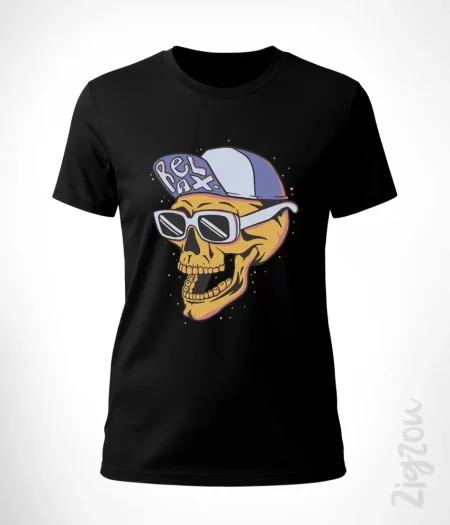 Stylowa czaszka w czapce z daszkiem - koszulka damska z dowolnym nadrukiem online