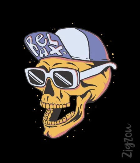 Stylowa czaszka w czapce z daszkiem - nadruk na t-shirt