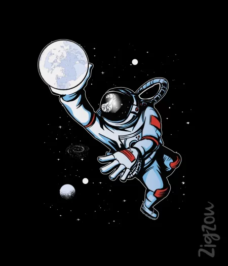 Kosmiczna koszykówka z astronautą - nadruk na t-shirt