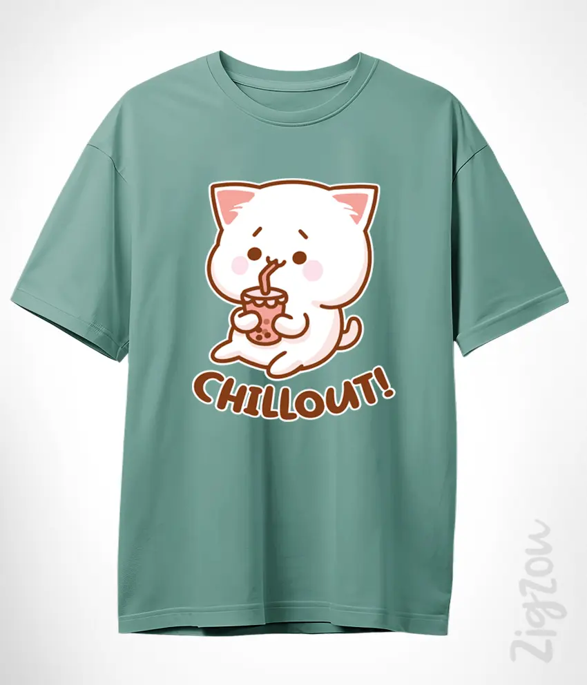 CAT-092-O teal Chillout - koszulka oversize z dowolnym nadrukiem online