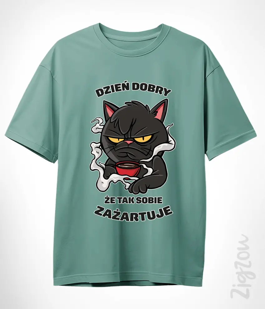 FUN-031-O teal Dzień dobry że tak sobie zażartuje - koszulka oversize z dowolnym nadrukiem online