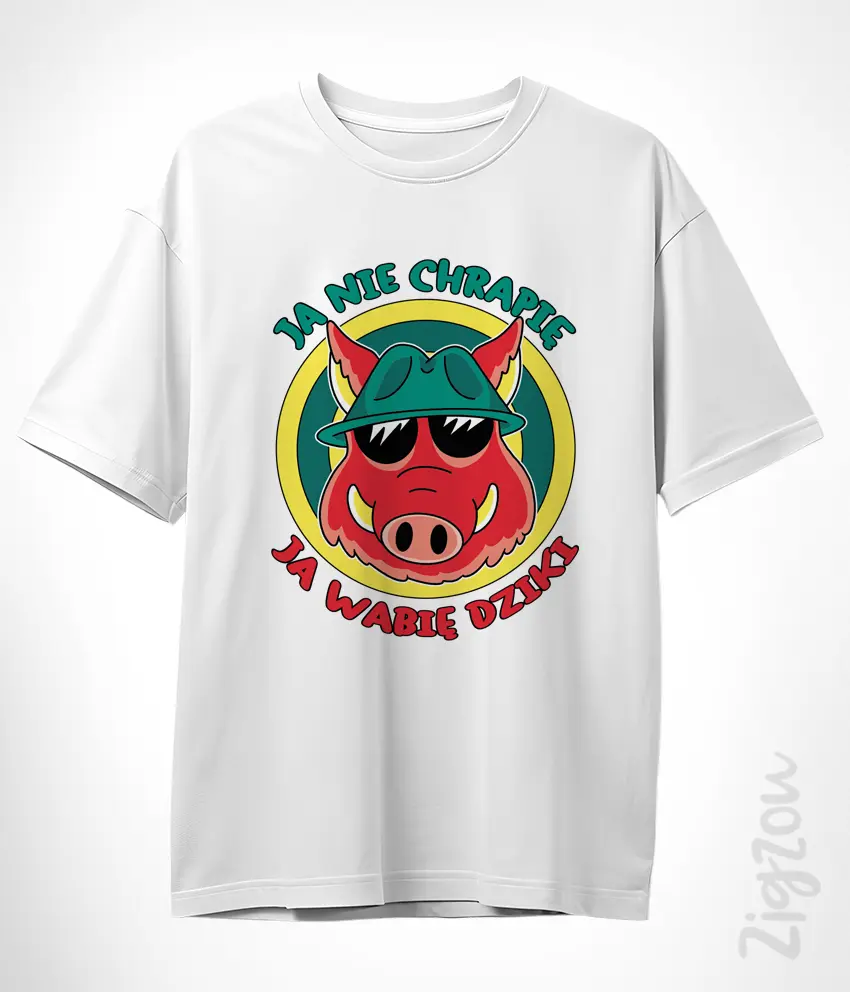 FUN-044-O biały Ja nie chrapię, ja wabię dziki - koszulka oversize z dowolnym nadrukiem online