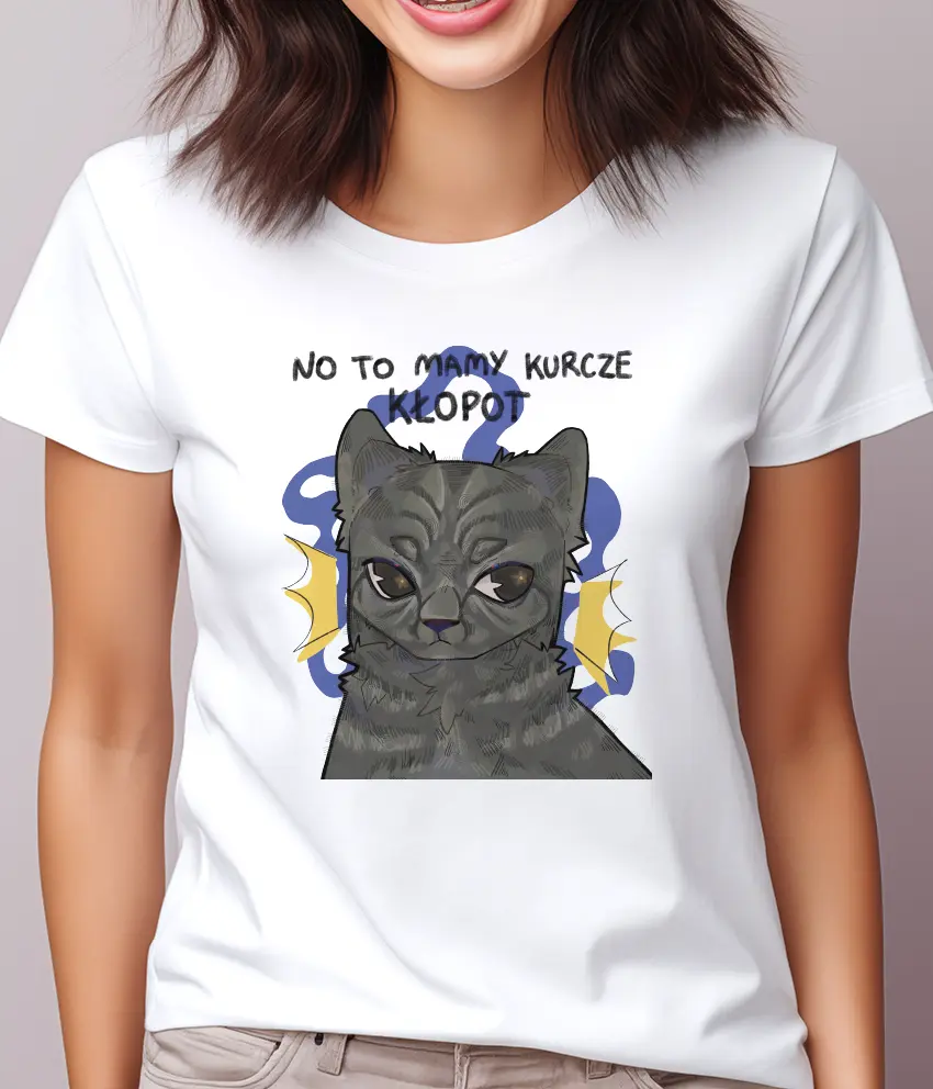 ART-003-W biała Koszulka damska - No to mamy kurcze kłopot - obrazek 1