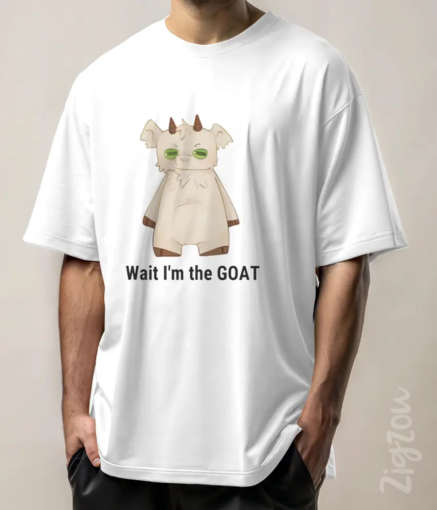 ART-008-O biała Wait I'm the GOAT - koszulka oversize z dowolnym nadrukiem online