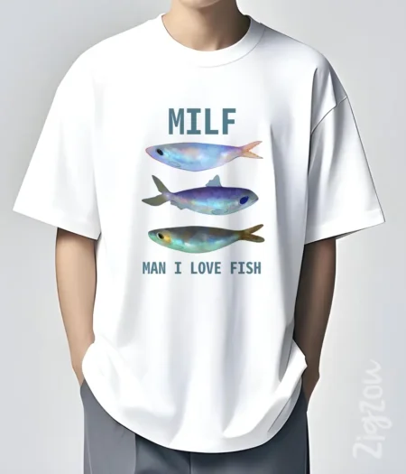 MILF Man I Love Fish - koszulka oversize z dowolnym nadrukiem online