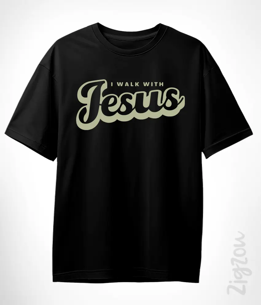CHR-019-O czarny Podążam za Jezusem - koszulka oversize z dowolnym nadrukiem online