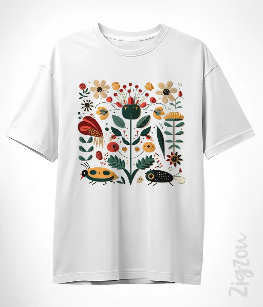 GRD-FLK-015-O biała Folklorystyczna Łąka - koszulka oversize z dowolnym nadrukiem online