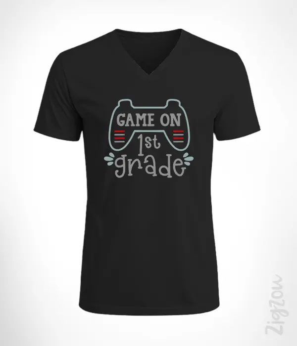 MLF-102 Vneck Unisex front Game On 1st Grade - Koszulka z dekoltem z dowolnym nadrukiem online