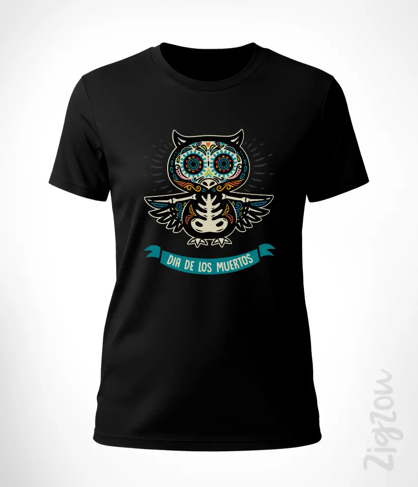 SKUL-046-W czarny Dia De Los Muertos - koszulka damska z dowolnym nadrukiem online