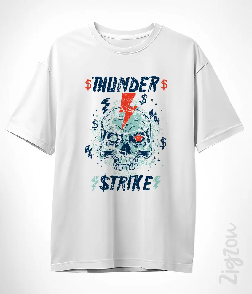 SKUL-052-O biały Thunder strike - koszulka oversize z dowolnym nadrukiem online