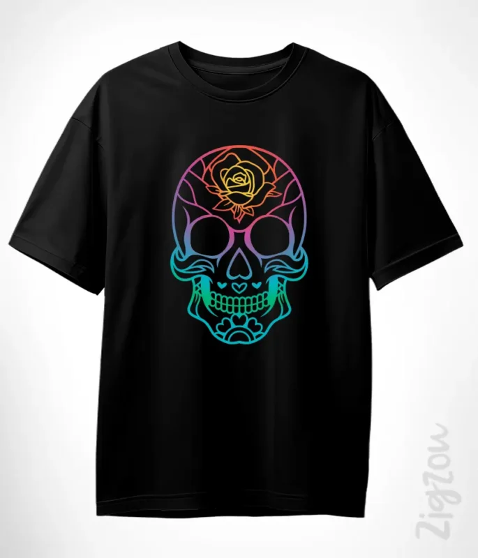 Neon Sugar Skull - koszulka oversize z dowolnym nadrukiem online