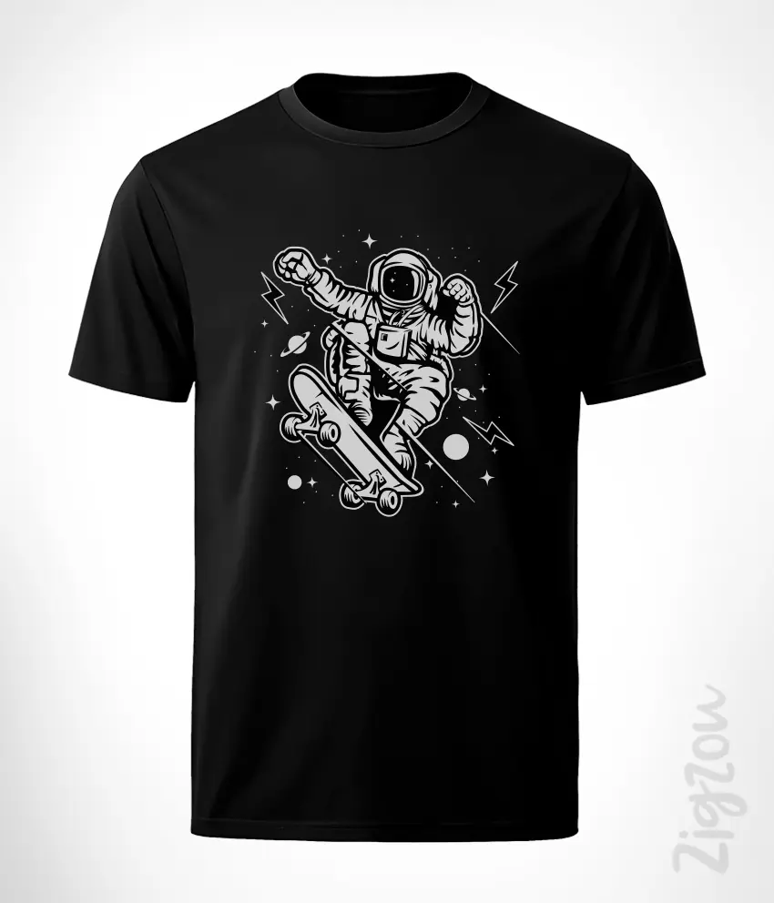 SPACE-001-M czarny Astronauta na deskorolce - koszulka męska z dowolnym nadrukiem online