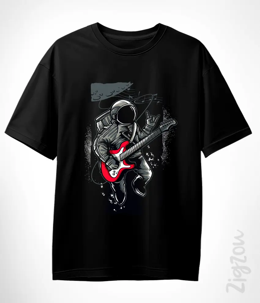 SPACE-014-O czarny Astronauta z gitarą - koszulka oversize z dowolnym nadrukiem online