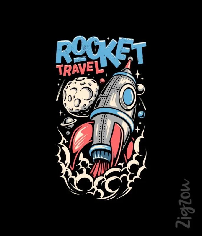 Komiksowa rakieta kosmiczna - nadruk na t-shirt