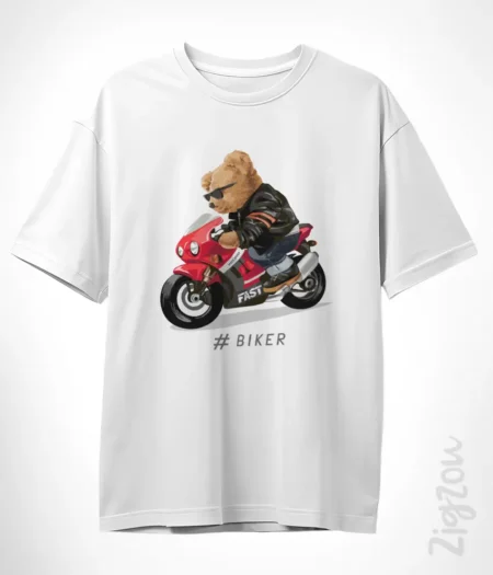 Stylowy miś na motorze - koszulka oversize z dowolnym nadrukiem online