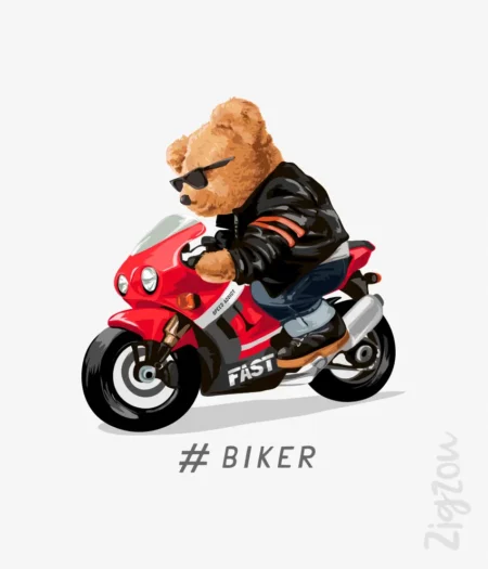 Stylowy Miś na Motorze - nadruk na t-shirt