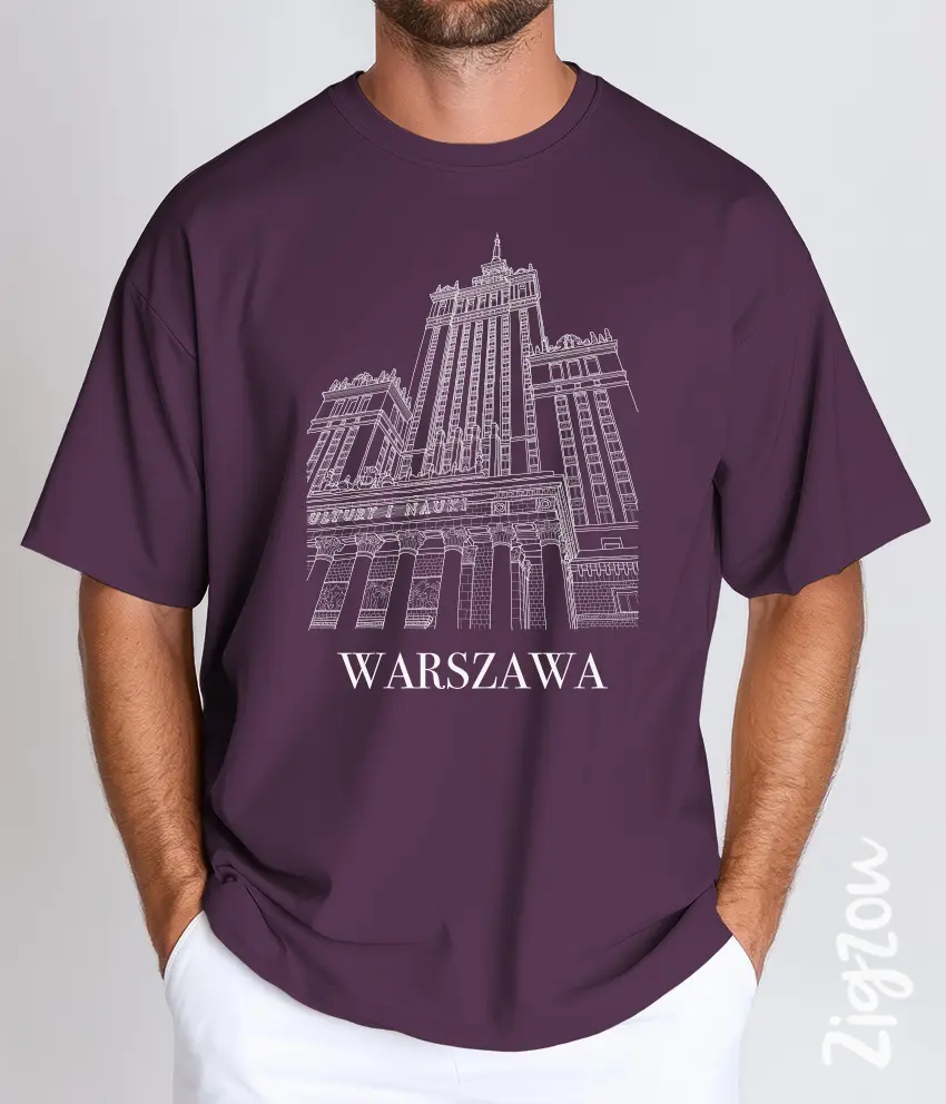 ART-016-O plum Pałac Kultury i Nauki - koszulka oversize z dowolnym nadrukiem online