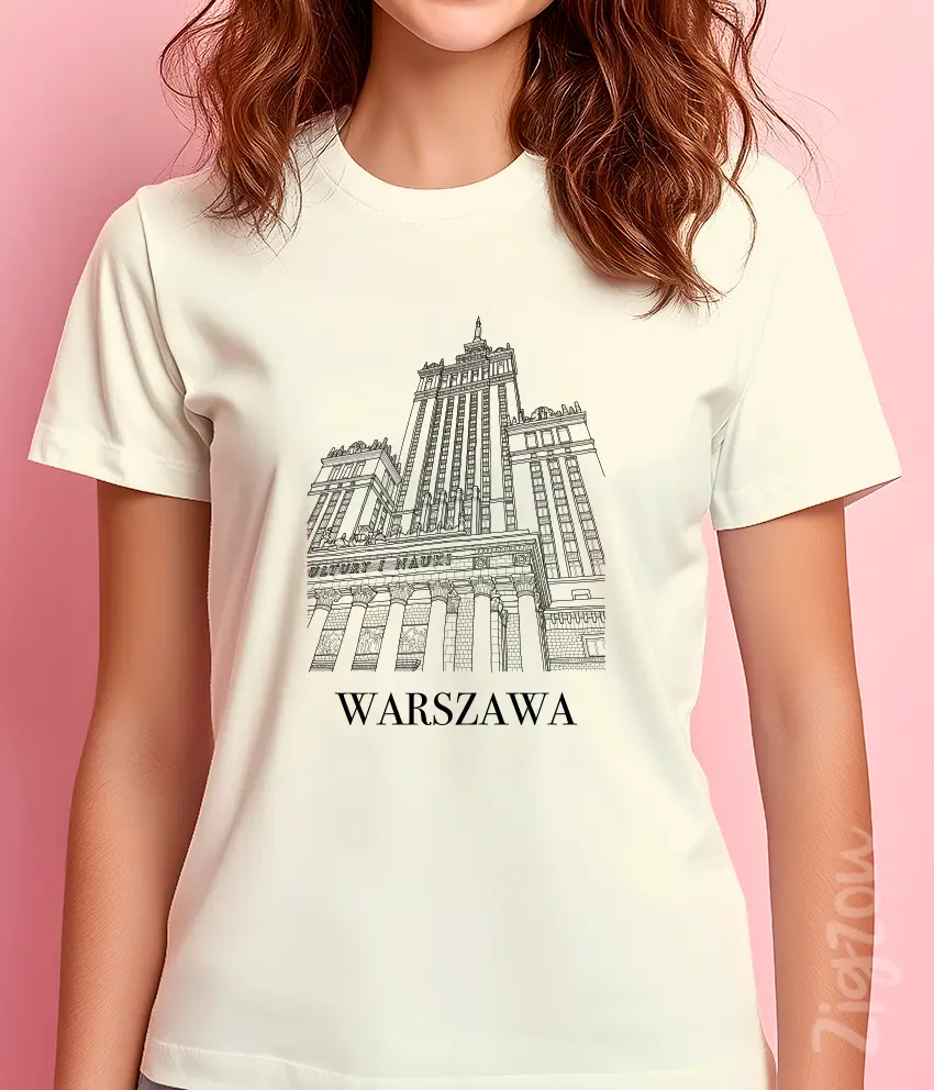 ART-016-W maślany Pałac Kultury i Nauki - koszulka damska z dowolnym nadrukiem online