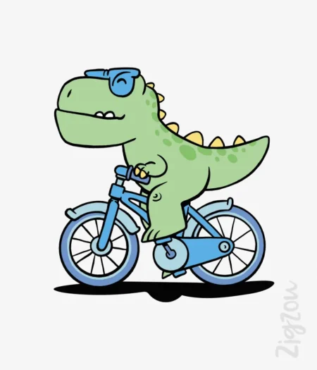 T-rex na rowerze - grafika