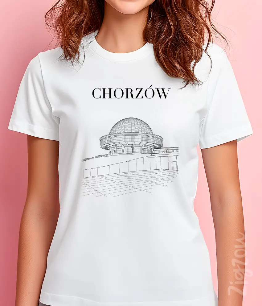 ART-017-W biała Planetarium Chorzów - koszulka damska z dowolnym nadrukiem online