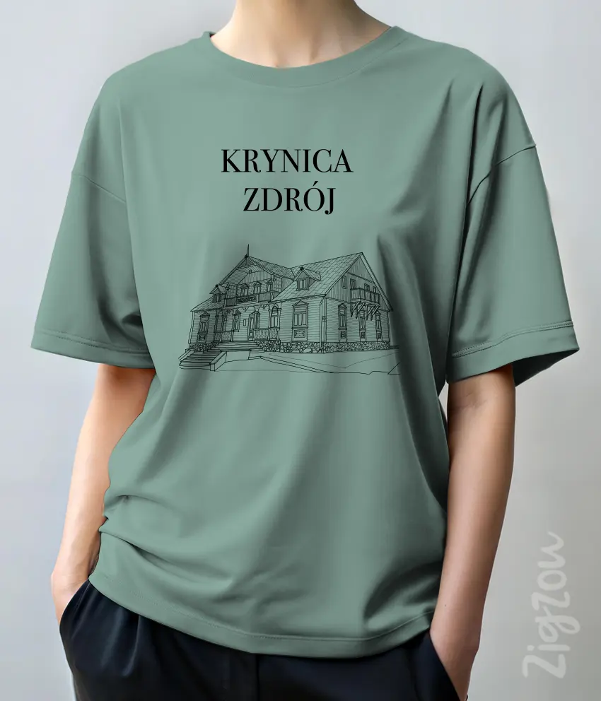 ART-018-O teal Krynica Zdrój - koszulka oversize z dowolnym nadrukiem online