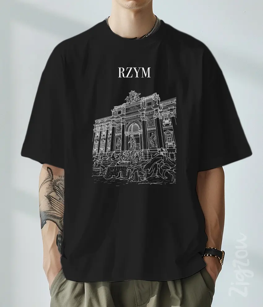 ART-019-O czarna Fontanna di Trevi - koszulka oversize z dowolnym nadrukiem online